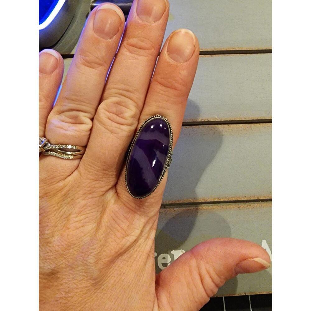 Size 8- 925 silver ring - purple striped agate - Picture 2 of 12